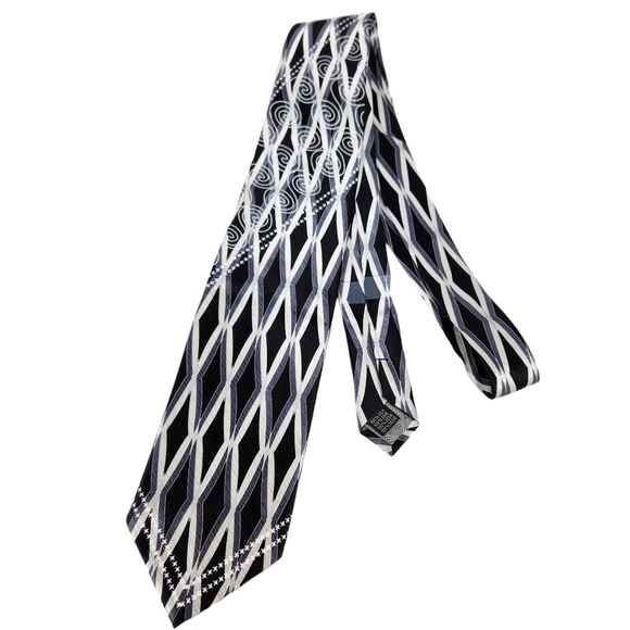 Stevenland NWT Black Silver Geometric 100% Silk Tie Men's OS - Picture 2 of 5